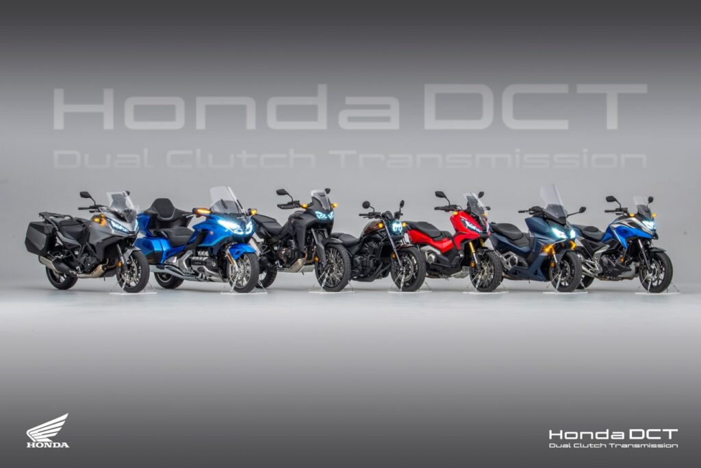 Motocykle Honda ze skrzynią DCT. Od lewej: NT1100, Gold Wing Tour, Africa Twin, REBEL 1100, X-ADV, Forza 750, NC750X.